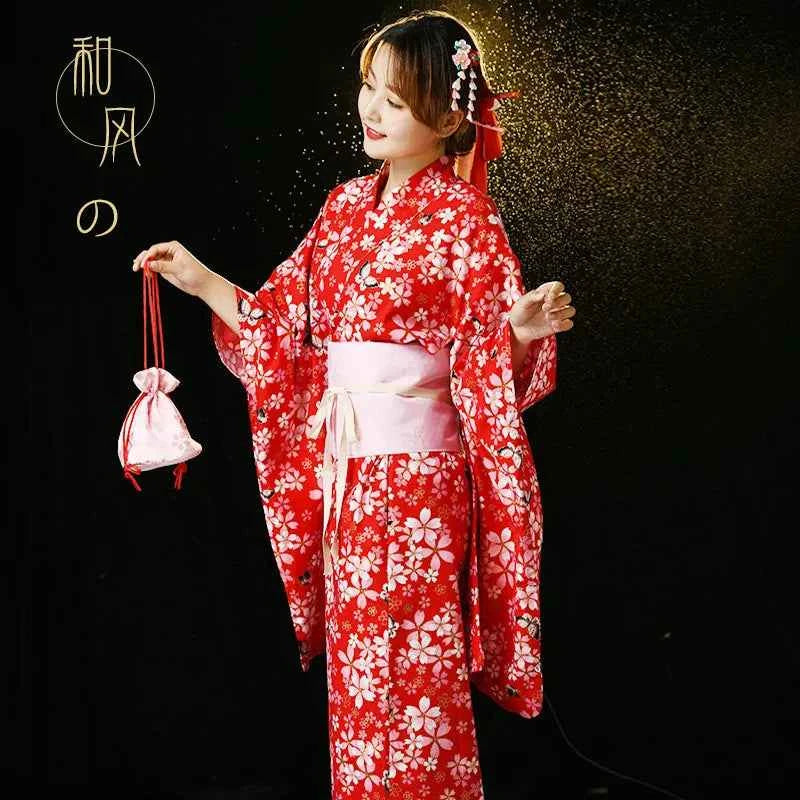 Fashion National Trends Women Sexy Kimono Yukata With Obi Novelty Evening Dress Japanese Cosplay Costume Floral One Size