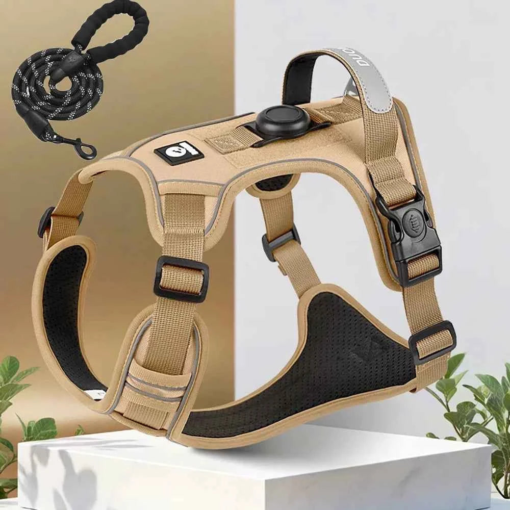 Dog Harness with Airtag Holder and Leash Set-Premium Oxford Breathable Material Durable Reflective Dog Harness and Leash Set