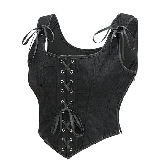 SS69 Victorian Vintage Corset Vest, Army Green Lace-Up Punk Goth Tank Top