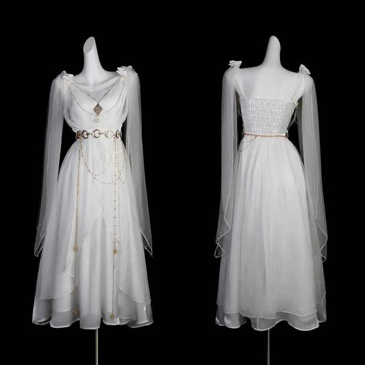 NONSAR God Greek Sweet Vintage Fairy Dress Women Summer Court Style Han Elements Chiffon Elegant floating Strap Long Dresses