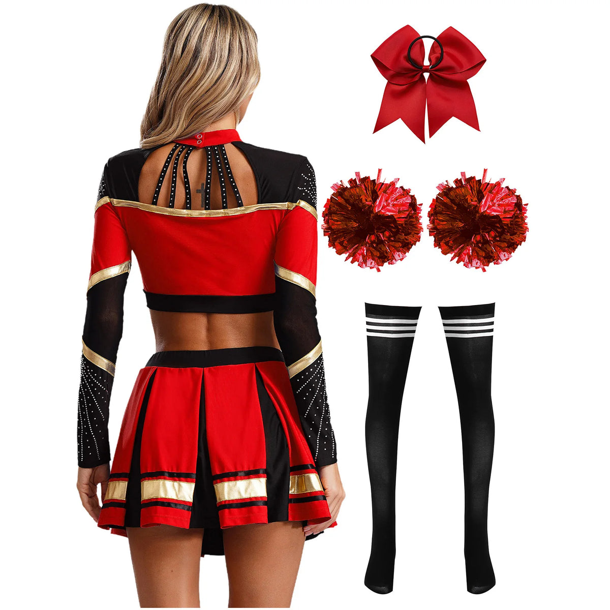 Women's Cheerleading Performance Costume Set with Crop Top and Skirt