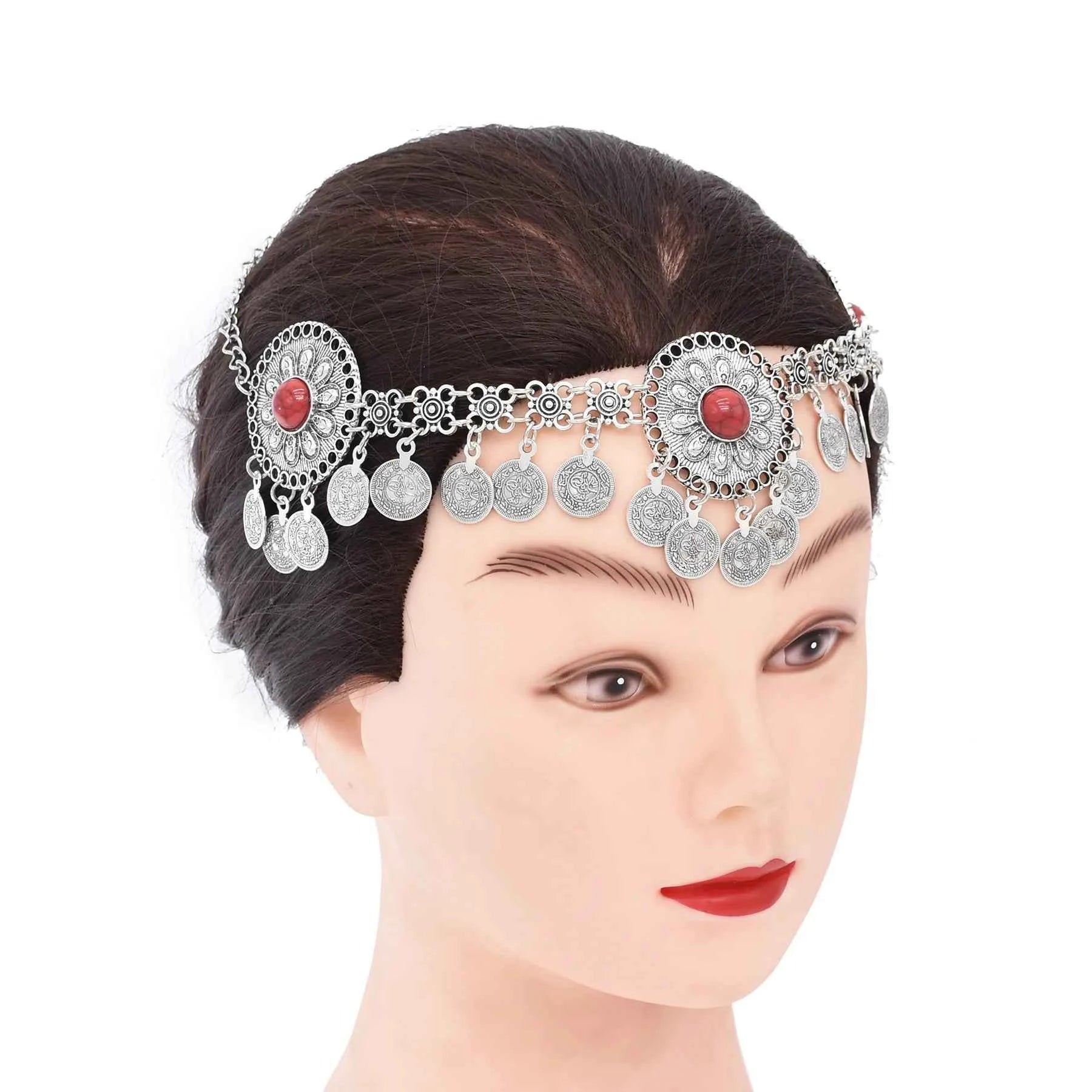 Traditional Kazakhstan Ethnic Coins Bracelet Hair Accessories  for Women Vintage Nepalese Tibetan Clothing Headwear Jewelry Set