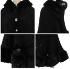 Godivana Faux Rabbit Fur Cape Coat with Rhinestone Bow