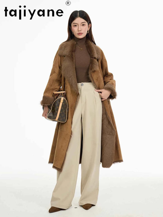 TAJIYANE Natural Tuscany Sheepskin with Wool Attached Coats Long Real Fur Coat Woman Clothing High Quality Winter Outerwear 2025