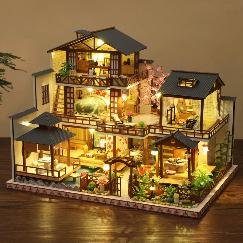 Doll House Wooden Furniture Diy Dollhouse Miniature Puzzle Assemble Miniatures Dollhouse Kits Educational Toys For Children Gift SS69