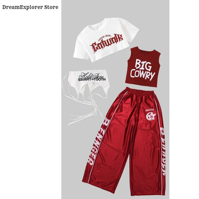 Girls Shiny Crop Top & Joggers Street Dance Set