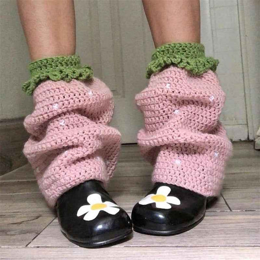 Women Knit Leg Warmers Contrast Color Knee High Socks Y2K Aesthetic Boot Cuffs Cover for Streetwear Kawaii Short Socks
