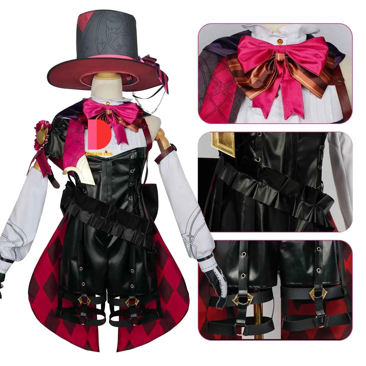 Genshin Impact Fontaine Lyney Cosplay Costume Magician Leather Uniform Short Hair Wig Glove Twins Halloween Carnival Game Outfit