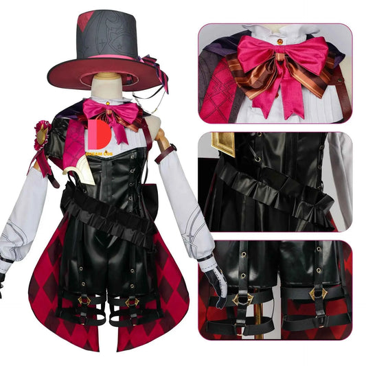 Genshin Impact Fontaine Lyney Cosplay Costume Magician Leather Uniform Short Hair Wig Glove Twins Halloween Carnival Game Outfit