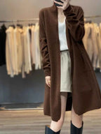 Merino Wool  Autumn winter brown Women 2026 knit Cardigan Long Sleeve Sweater Loose Warm Knitwear Long Coat korean christmas