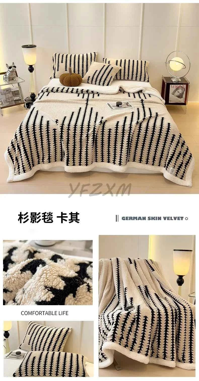 Thicken Warm Flannel Blanket Super Soft Fluffy Queen Blanket Single Double Size Cozy Skin-friendly Multifunctional Nap Blanket