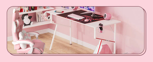 Pink Gaming Chair Cute with Cat Ears and Cat Paw Lumbar Cushion, Ergonomic Computer Chair for Girl with Footrest and Headrest SS69