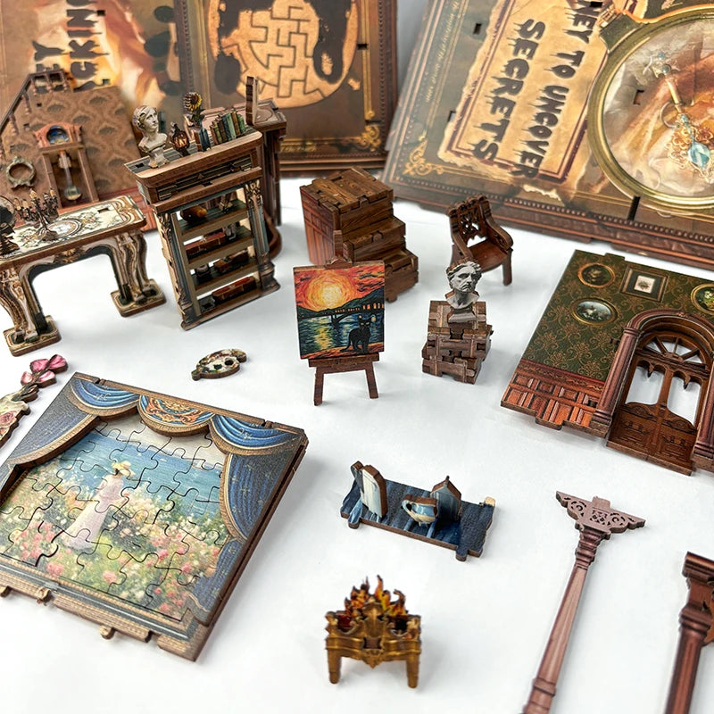 Tinamic DIY Wooden Book Nook Shelf Insert Miniature Model Building Kit