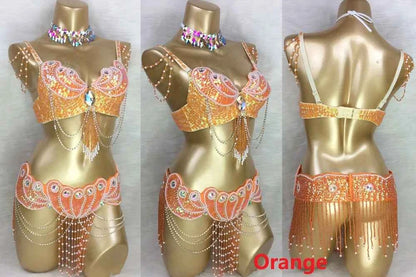 Sexy belly dance BRA+belt 2piece/ set costume set hot girl stage dance show clothing party evening event wear
