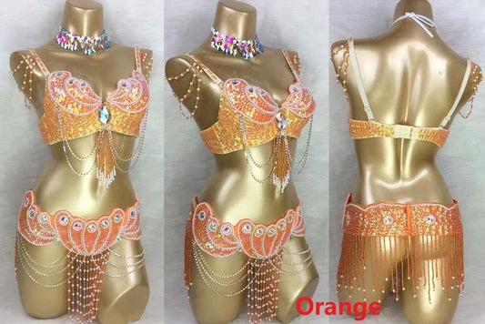 Sexy belly dance BRA+belt 2piece/ set costume set hot girl stage dance show clothing party evening event wear