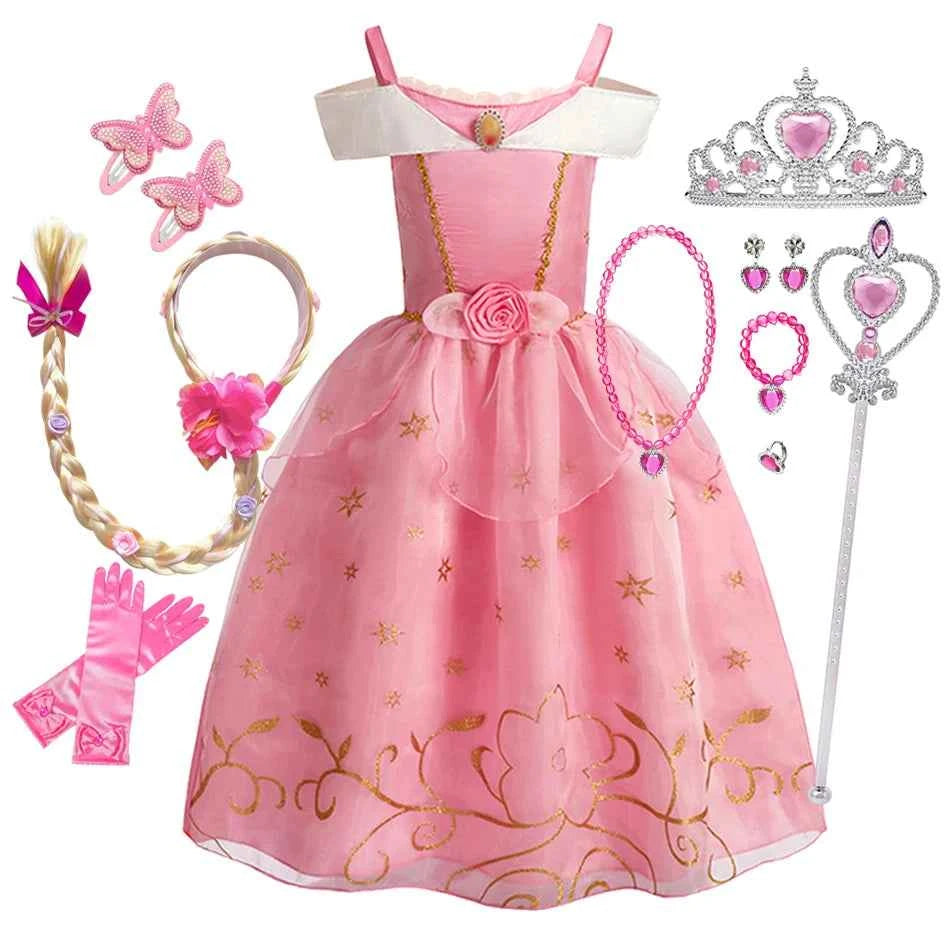 Children Princess Costume Cosplay Dress Girls Halloween Carnival Birthday Outfit Party Sleeping Beauty Ball Gown