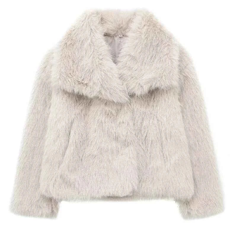 MUJER Faux Fur Coat Plush Fluffy Women's Jacket 2025 Woman Autumn Winter New in Outerwears White Red Gray Black Blends Coats
