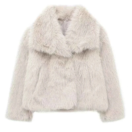 MUJER Faux Fur Coat Plush Fluffy Women's Jacket 2025 Woman Autumn Winter New in Outerwears White Red Gray Black Blends Coats