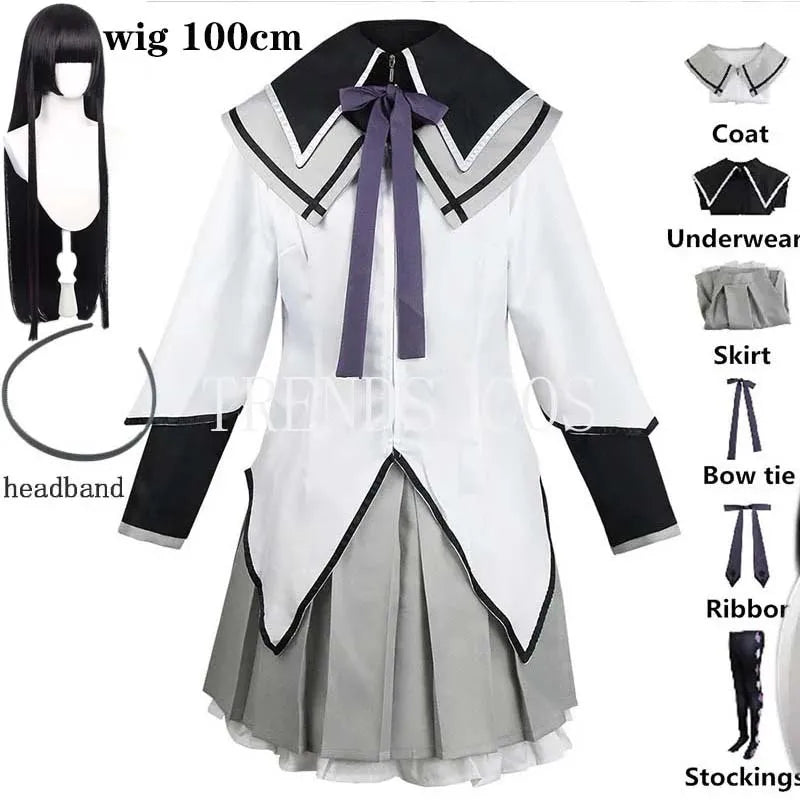 HOMCHEE TRENDS Akemi Homura Anime Cosplay Costume Set with Wig