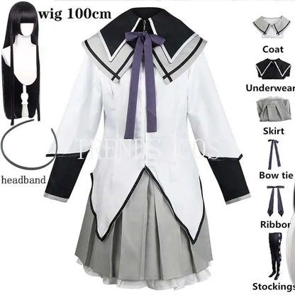 HOMCHEE TRENDS Akemi Homura Anime Cosplay Costume Set with Wig and Stockings