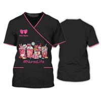 Heart Nurse 3D T Shirt Custom Nurse Uniform Nursing Tools Print Short Sleeve Black Pink Medical Scrubs Clothing Nurse Tshirt SS69