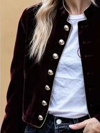 Modigirl Women's Velvet Wine Red Jackets 2025 Autumn Winter Coat Long Sleeves Stand Collar Buttoned Casual Outerwear for Woman