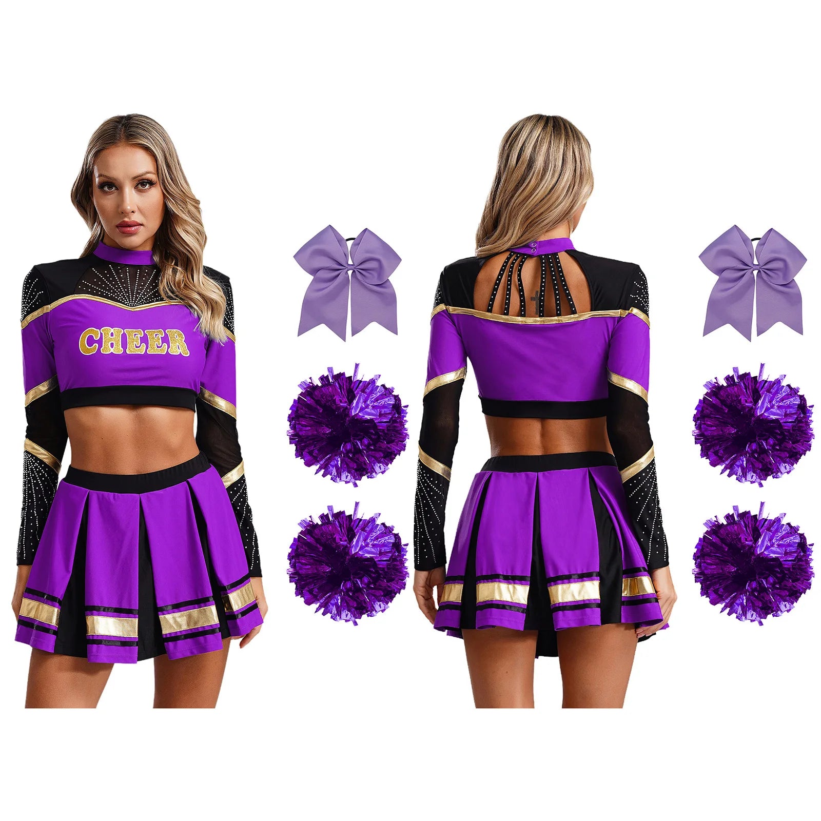 Women's Cheerleading Performance Costume Set with Crop Top and Skirt
