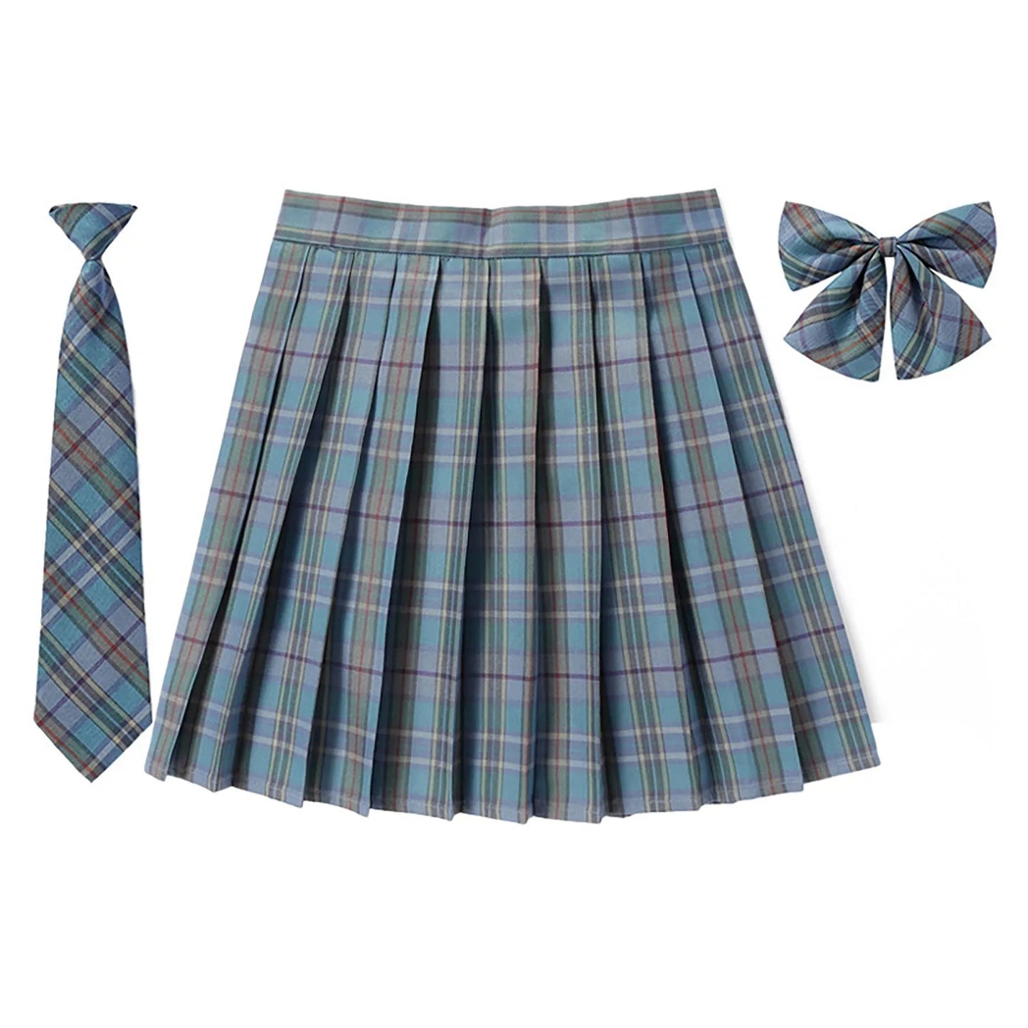 Beauty 2024 Women Plaid Pleat Skirt With Necktie Bowtie Preppy Japanese School Girls New Autumn Winter Preppy Style Mini Skirt SS69 19.69 Light Blue / XL / CN