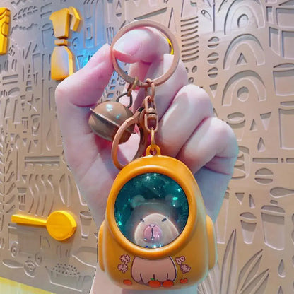 Creative Kapibala Luminous Keychain Cute Cartoon Space Capsule Capybara Keyring Schoolbag Pendant Trinket Friend Gift SS69 7.69 A