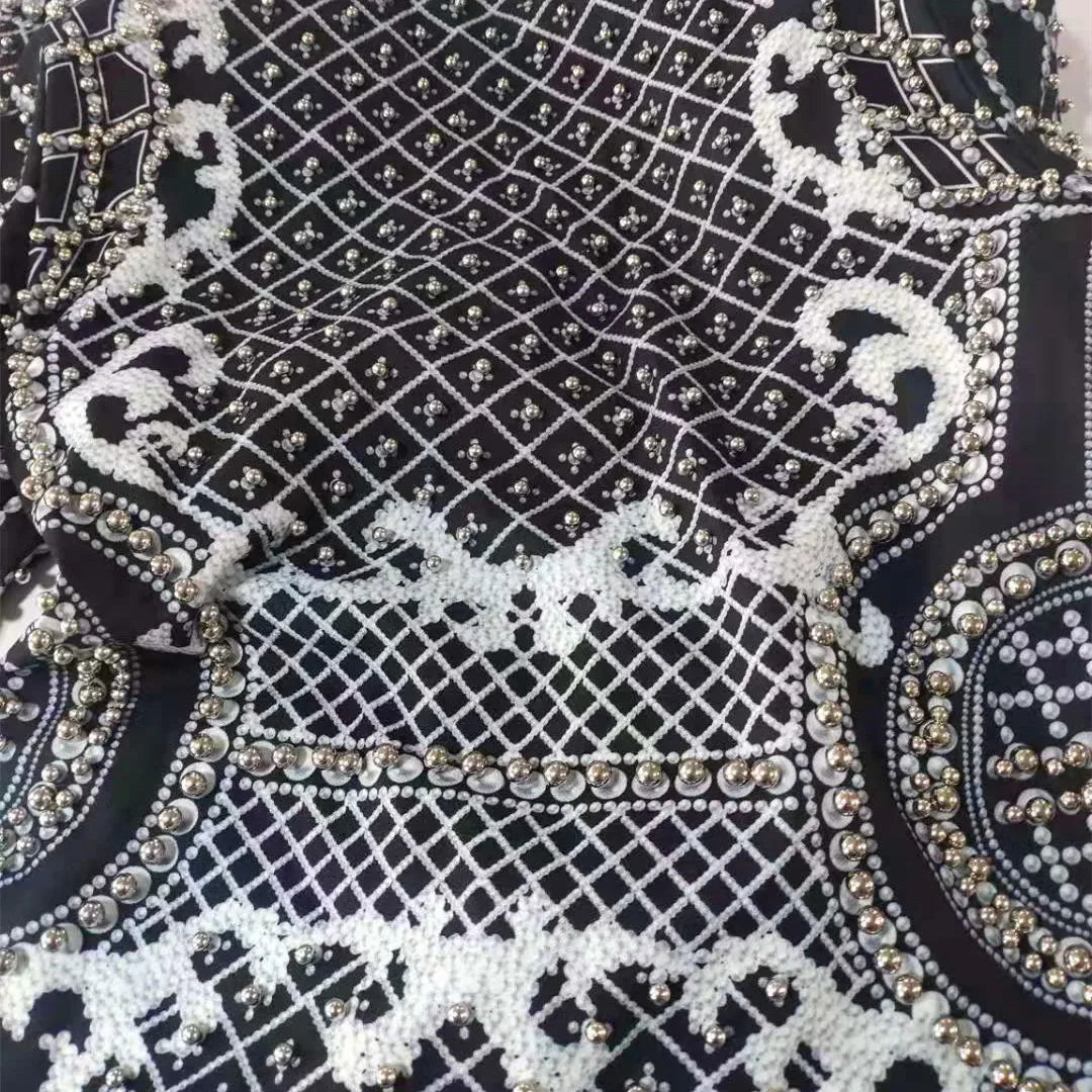 Pearl Embroidery Female Jacket, Full Sleeve Slim Jackets, V Neck, Hidden Button Print Suit, Large Size, Fall Fashion SS69