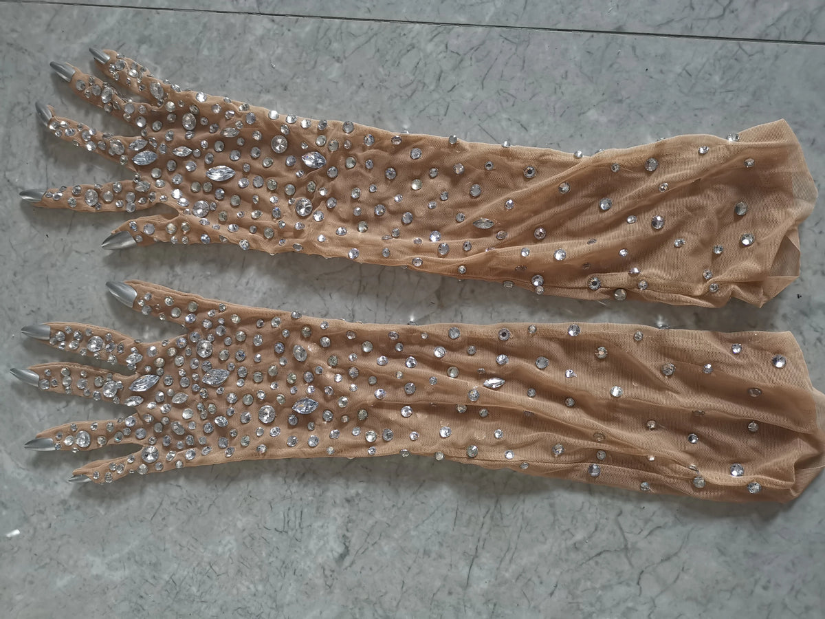 Women's Rhinestone Mesh Opera Gloves - Sparkling Crystal Long Stretch