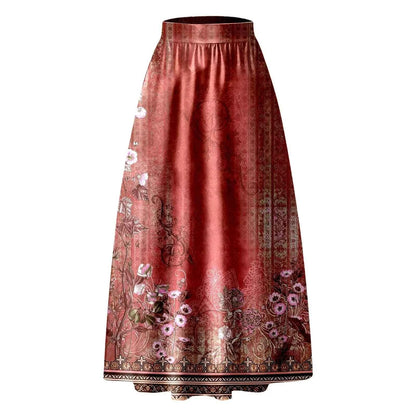 High Waist Pocket Skirts For Women Fashion Bohemian Floral Print Maxi Skirt Party Beach Long Skirt Elegant Vintage Clothing