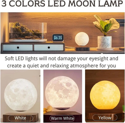 Suitsamus Magnetic Levitating Moon Lamp with 3 Color Modes LED Night Light