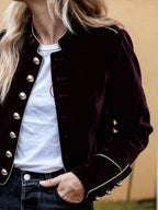 Modigirl Women's Velvet Wine Red Jackets 2025 Autumn Winter Coat Long Sleeves Stand Collar Buttoned Casual Outerwear for Woman