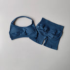 2 Pieces Yoga Suit for Women Seamless Fitness Gym Clothes Halter Sports Bra Matching Impact Shorts Workout Sets Gym Outfit SS69