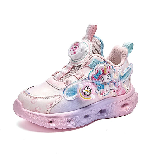 Disney Children's Luminous LED Sneakers Cartoon Pony Outdoor Shoes Girls' Cute Night Light Shoes Mesh Breathable on-slip Shoes
