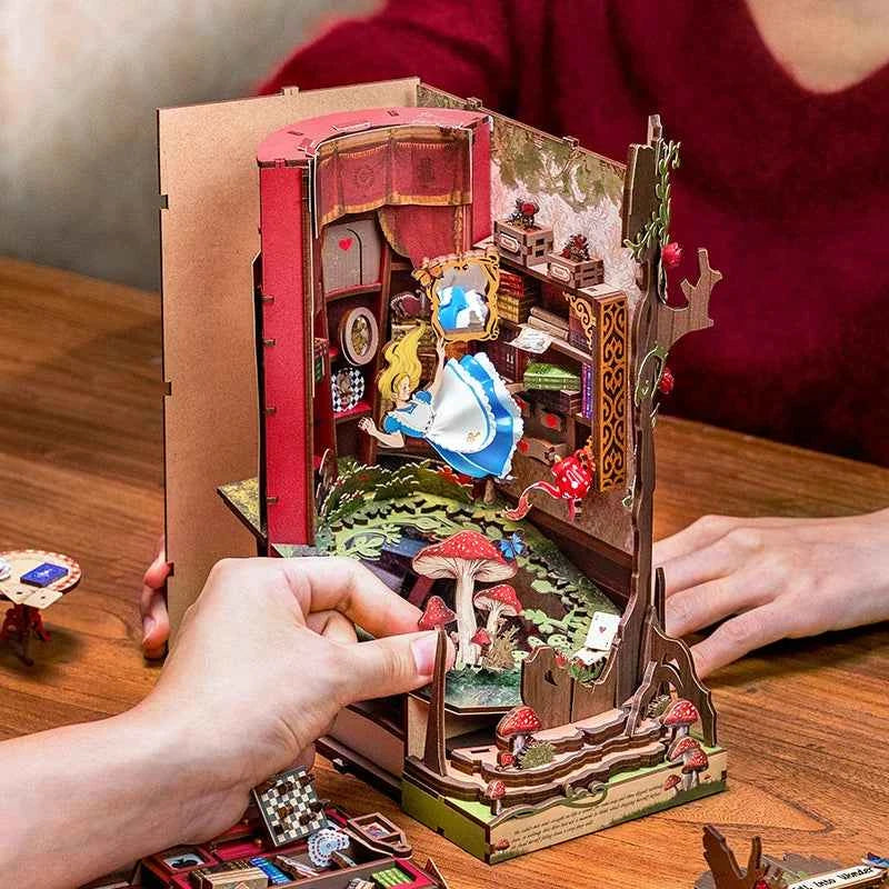Rolife Book Nook Kits Fall into Wonder DIY Booknook with Lights Miniature House Kit Puzzle Bookend Bookshelf Decor Gift