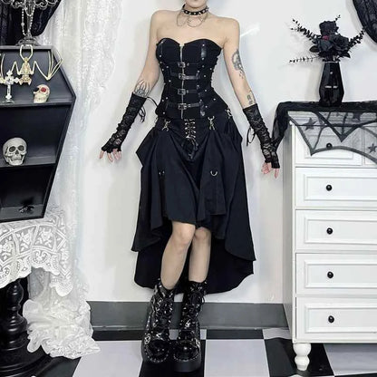 Goth Streetwear Gothic Skirt Women Harajuku Emo Alternative Grunge High Waist Bandage A-line Skirts Y2k E-girl Indie Clothes