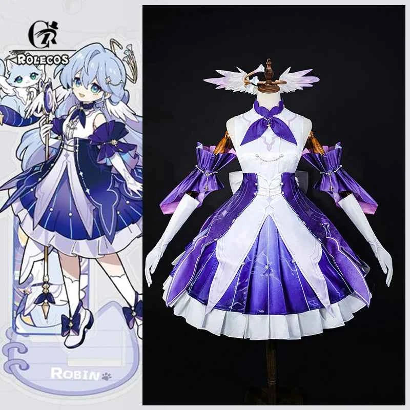 ROLECOS Original Honkai Star Rail Fanart Little Cat Series Robin Cosplay Costume Elegant Wedding Satin Women Party Dress