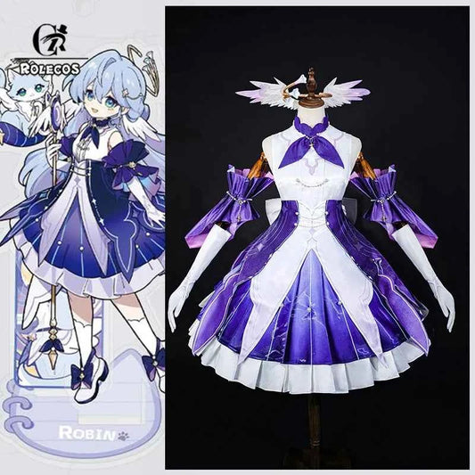 ROLECOS Original Honkai Star Rail Fanart Little Cat Series Robin Cosplay Costume Elegant Wedding Satin Women Party Dress