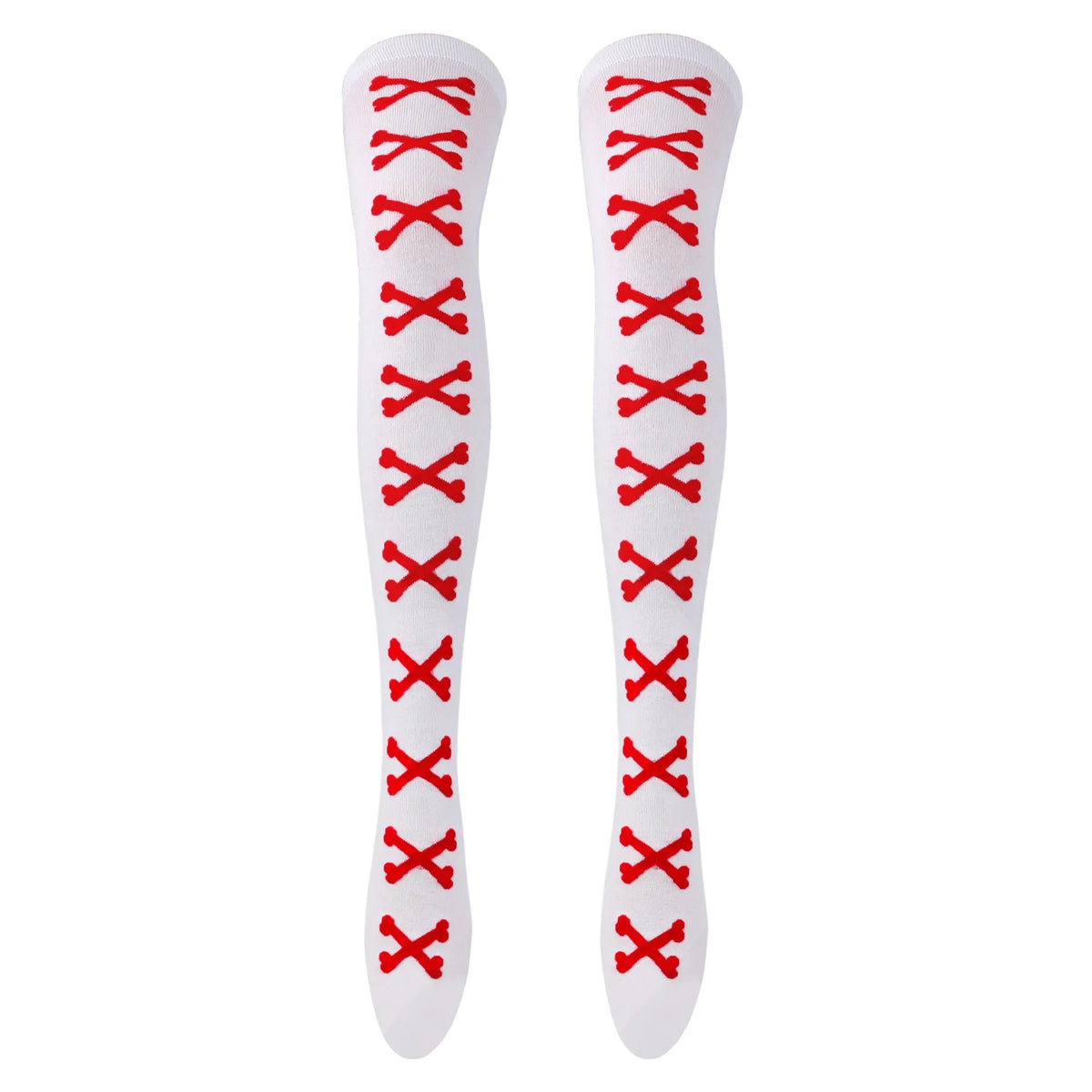 SS69 Women's Bone Print Thigh High Socks - Cotton Blend Cosplay Stockings