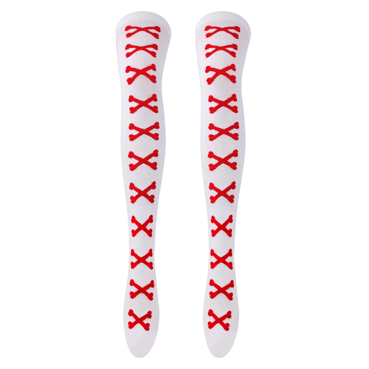 SS69 Women's Bone Print Thigh High Socks - Cotton Blend Cosplay Stockings