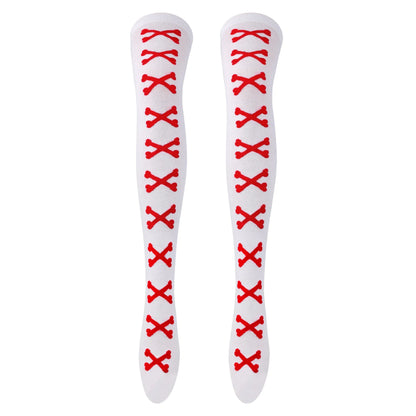 SS69 Women's Bone Print Thigh High Socks - Cotton Blend Cosplay Stockings