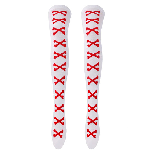 SS69 Women's Bone Print Thigh High Socks - Cotton Blend Cosplay Stockings
