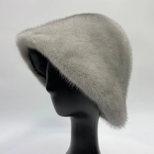 Women's Real Mink Fur Bucket Hat - Warm Winter Dome Cap