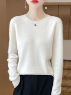 Addonee Women's 100% Merino Wool O-Neck Pullover Sweater