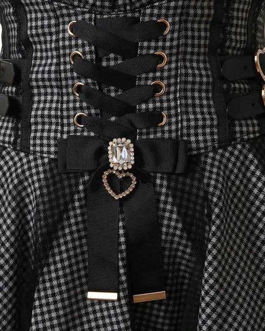 Japanese Liz New Spring Lace Edge Leather Ring High Waist Pleated Skirt Ribbon Bow Short Plaid Skirts Big Bow Lolita Blouses
