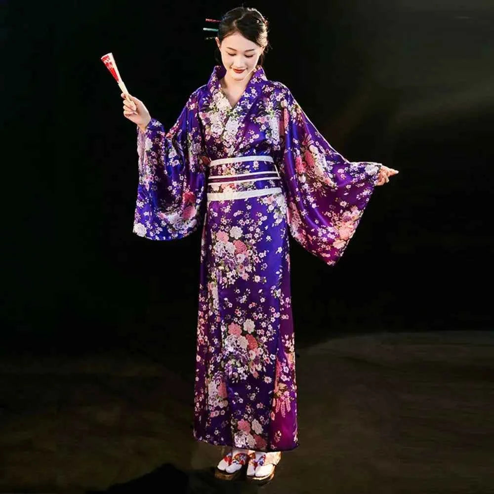 Cosplay Costume Traditional Japanese Kimono Japanese Style Elegance Sakura Girl Kimono Dress Asian Printed Floral