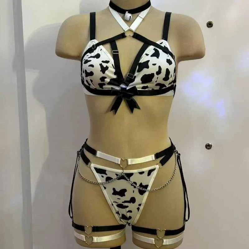 Toucheart Sexy Lingerie Suit Spotted Sexy Neck Halter Pure Sensual Uniform Lingerie Split Set Women's Sexy Halter Underwear Suit