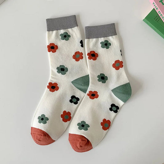 Fashion Harajuku Retro Floral Vintage Socks Woman Novelty Ethnic Elegant Cotton Casual Breathable Ladies Girls Dress Sox Autumn SS69 8.69 DD14H3 / 35 - 40
